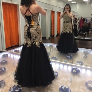 gold embedded beading & black bottom prom dress!